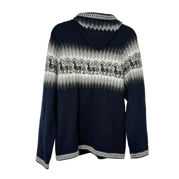 Alpaca Connection Hooded Zip Cardigan Sweater Fair isle Navy Gray Women M - Picture 2 of 8